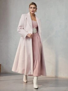 MOTF PREMIUM Einfarbiges Kleid mit quadratischem Ausschnitt, gefalteter Plissee-Glockenform ohne Gürtel - Pink - Übersicht 4