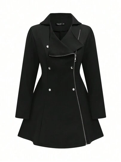 Rometta Chaqueta de commuter con acentos con cremallera de metal de doble botonadura para mujer de talla grande