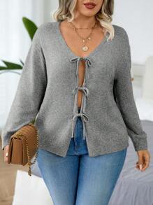 Calvaya 大码休闲日常简约前系带蝙蝠袖宽松开衫，秋冬