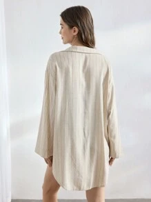 Ocili 女士条纹落肩长袖宽松裹身上衣家居服 - 卡其色 - 查看 2