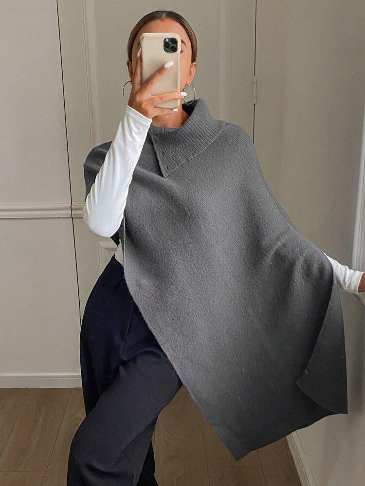 Women's Solid Loose High Neck Asymmetrical Knit Sweater Fall,Winter