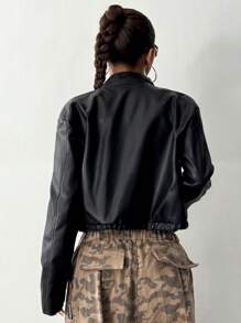 StreetHx 女士休闲街头风格 PU 皮革拉链短夹克，黑色 - 黑色 - 查看 2