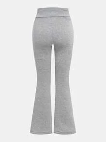 2pcs/Set Tween Girl Aged Flared High Waist Fleece Pants, Crossover Waist Design, All-Match Casual Fashion, High Waist Sweatpants