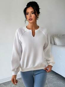 Chiquease Sudadera de mujer con cuello en V y textura de moda