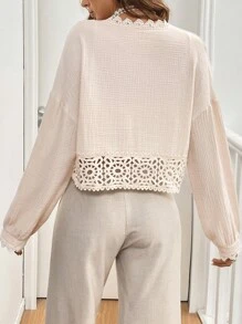 SHEIN Frenchy Women 100% Cotton Blouses Winter Casual Elegant - Apricot - View 4