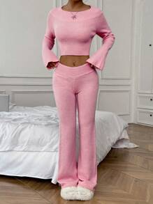 SHEIN Unity 2pcs/Set Casual Versatile Off-Shoulder Knit Sweater - Pink - View 7