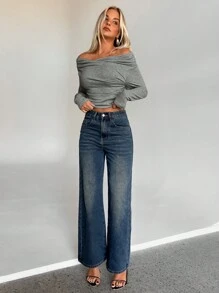 Aloruh Women's Simple Solid Color Pleated Slim Fit Long Sleeve T-Shirt, Autumn Winter - Grey - View 3