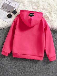 SHEIN Tween Girls Oversized Hoodie Sweatshirt, Casual Letter Graphic Thermal Lined Zip-Up Jacket, Magenta - Hot Pink - View 2