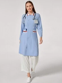 TaskEZ Uniforme de trabajo para mujer de manga larga ajustado con bloques de color y bolsillo