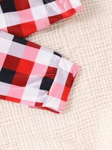 SHEIN 少女卡通淘气圣诞老人图案彩色上衣和格子裤休闲家居服套装，贴身合体，适合圣诞节 - 彩色 - 查看 4