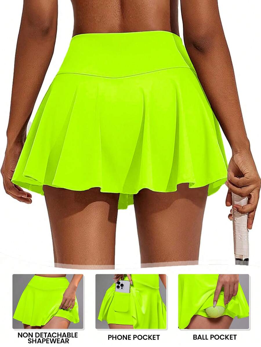 CourtClass Women's Skirt With Pocket, Suitable For Badminton, Tennis, Yoga, Fitness, Running, Marathon Athletic Skirt Three Pair - Green - View 1