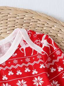 男婴费尔岛可爱驯鹿印花长袖秋冬春季连体衣，圣诞节礼物