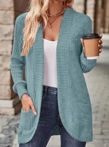 EMERY ROSE Women's Casual Ribbed Velvet Open Front Side Pockets Shorts With Thin Jacket Fall Winter Cloth For Women