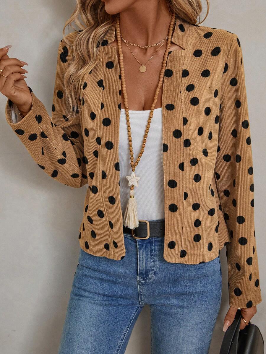 EMERY ROSE Women's Casual Polka Dot Front Zip Up Jacket For Autumn - Multicolor - View 1