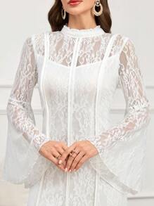 Modelyn Đầm Maxi Ả Rập dài tay xòe ren trơn màu thanh lịch, mùa thu - trắng - Xem 1