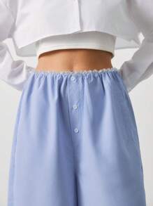 SURIMA Pantalones casuales y de trabajo rectos y holgados de unicolor con botones para mujer