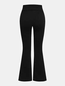 2pcs/Set Tween Girl Aged Flared High Waist Fleece Pants, Crossover Waist Design, All-Match Casual Fashion, High Waist Sweatpants