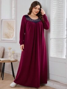 Al Najma Váy Maxi Dài Tay Xếp Ly Cổ Tròn Cỡ Lớn Cho Nữ, Mùa Thu/Đông, Váy Maxi Áo Thun Đơn Giản, Dành Cho Thường Ngày - Nhiều màu - Xem 5