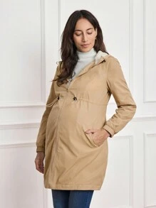 MaterniWear 3-In-1 Kangaroo Pocket Maternity Hooded Padded Coat, Winter Coat Outerwear For Pregnant Women
