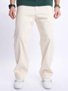 RONVEXI Men Straight Leg Loose Fit Casual Pocket Denim Jeans, Plain Long Washed Baggy Khaki Cargo Jeans Light Jeans, For Husband, Boyfriend Gifts Commute College Hang Out Street Urban - Beige - View 4