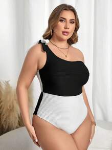 SHEIN Swim Curve 大码纯色连体泳衣，休闲日常夏季穿着
