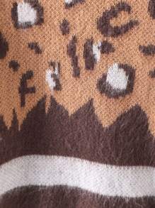 Autumn Winter Leopard Print Casual Oversized Color Block Pullover Sweater Fleece Fuzzy Warm Tops, Suitable For Street Wear, Outings Or Home Leisure, For Teen Girl - Multicolor - View 4