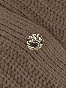 Chaleco de punto acanalado holgado y casual para mujer con botones dorados vintage en la parte delantera y cuello en V, de longitud regular, elegante para atuendos de moda de otoño e invierno - Camel - Ver 10