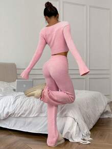 SHEIN Unity 2pcs/Set Casual Versatile Off-Shoulder Knit Sweater - Pink - View 2