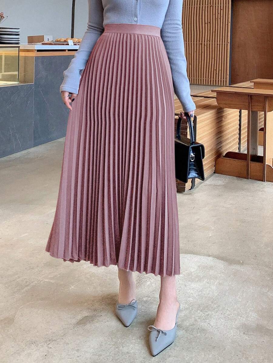DAZY Women Casual Simple Solid A-Line Pleated Skirt For Autumn Winter Women Skirts