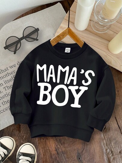 SHEIN Baby Boy Letter Graphic Knit Soft Casual Round Neck Thick Sweatshirt, Suitable For Autumn/Winter