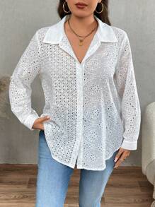 Calvaya Plus Size Women Sheer Embroidery Blouse