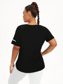 SHEIN Rhythm Era Áo thun thể thao tay ngắn in chữ cỡ lớn dành cho nữ tập gym - màu đen - Xem 2