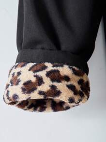 Teen Girls Reversible Jacket With Leopard Print & Black Design, Hooded With Fluffy Trim - Black - View 5