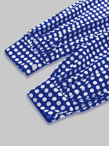 Chiquease Vestido veraniego de moda con estampado de lunares, cuello alto y mangas de linterna - azul real - Ver 3
