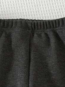 SHEIN 2 件套年轻女孩纯色厚羊毛松紧腰宽松紧身裤，秋冬 - 彩色 - 查看 3