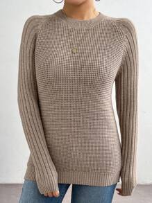 Chiquease Jersey de punto holgado de manga raglán de estilo minimalista casual para mujer, otoño/invierno