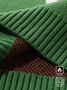 Manfinity Roghcode 男士休闲圣诞拼色圣诞老人与钻石图案长袖彩色厚毛衣，适合聚会、朋友 - 彩色 - 查看 5