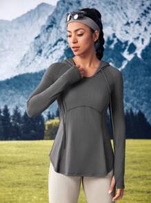 SHEIN Outdoor Urban Autumn Casual Breathable Fitted Hooded Sweatshirt - Dark Grey - View 11