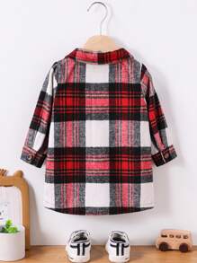Autumn Classic Red & Retro Plaid Collar Design Baby Boy Casual Mid-Length Long Sleeve Jacket - Red - View 2