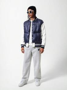 Teen Boy Padded Coat Teenage Boys Casual Patchwork Design Winter Outerwear - Blue - View 3