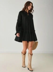 Enchnt Spring/Winter Romantic Women's Vacation Cute Sweetheart Casual Black Ruffle Hem Dress,Sweet&Elegant Outfit For Valentine's Day&Christmas Party&New Years&Birthday&Holiday &Sweet Date Night&Daily Commuting