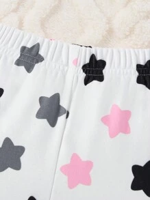 Conjuntos a juego para hermanos (se venden por separado 2 sets) Conjunto de pijama de 2 piezas de niña joven con pantalón largo y top de manga larga con estampado minimalista de estrellas en un diseño cómodo y ajustado - Rosa - Ver 4