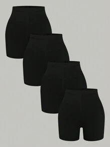 Calvaya 加大码弹力纯色舒适骑行短裤 - 黑色 - 查看 1