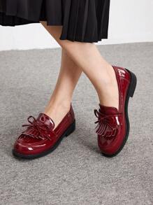 CUCCOO BIZCHIC Women Simple Bowknot Decor Flat Loafers,Casual Daily Fall - Burgundy - View 4