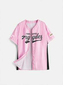SHEIN Girlism Ensemble casual 3 pièces pour adolescente : chemise à rayures tissée imprimée, Top et shorts