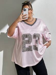 SHEIN CURVE+ Camiseta de mujer de talla grande con estampado rosa de malla - Rosa - Ver 6