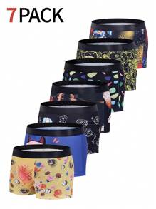 7pcs/Set Men's Cartoon Printed Boxer Briefs - Multicolor - View 1