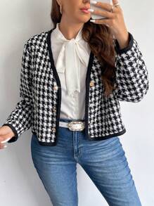 SHEIN Privé Jachetă cu mânecă lungă cu imprimeu cu picior de gală, elegantă, de mărime mare