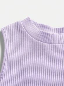 SHEIN Tween Girl Fitted Stretch Casual Solid Color Asymmetrical Hem Tank Top - Mauve Purple - View 3