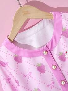 Strawberry Shortcake X SHEIN 少女卡通草莓全身印花甜美可爱夹克和裙子套装 - 彩色 - 查看 4